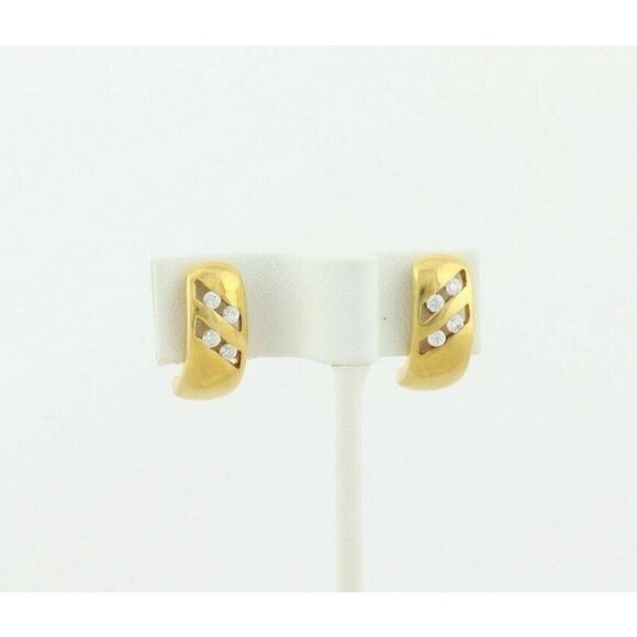 Gold Over Sterling Silver CZ Earrings J Hoop Earrings - Picture 1 of 8